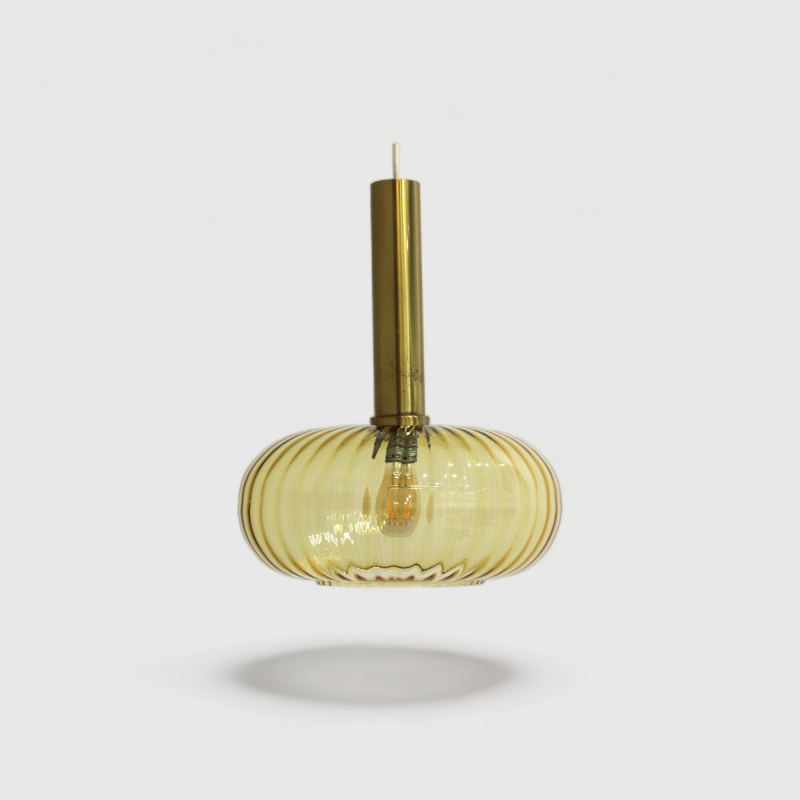 Vintage pendant lamp - brass amber colored 70s | 01040