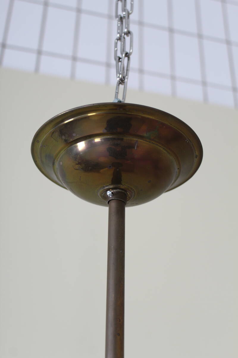 Vintage hanglamp, 3-armig - messing, glas jaren '50 | 01356