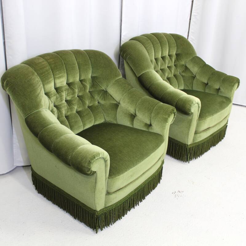 Vintage fauteuil green velvet