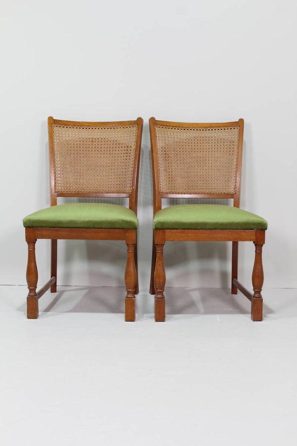 Vintage eetkamerstoelen - Lübke, groen, riet jaren '40/'50 | 01333