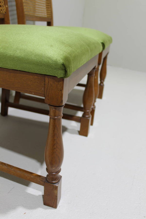 Vintage eetkamerstoelen - Lübke, groen, riet jaren '40/'50 | 01333