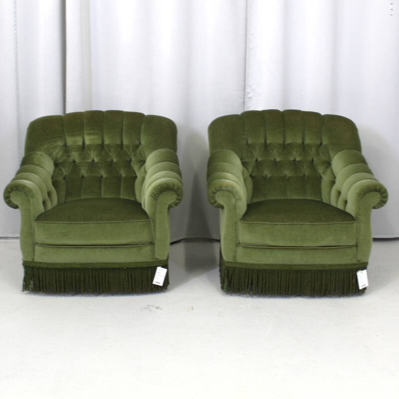 Vintage fauteuil green velvet