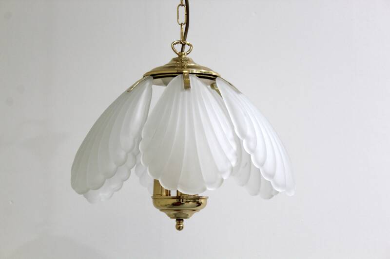 Vintage hanglamp - messing, glas, Hollywood Regency, jaren '70 | 01236