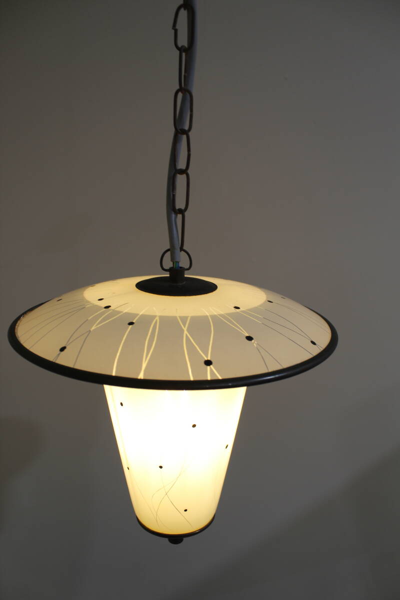 Vintage hanglamp - wit, messing, jaren '50 | 01355