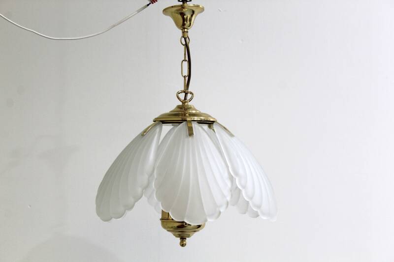 Vintage hanglamp - messing, glas, Hollywood Regency, jaren '70 | 01236