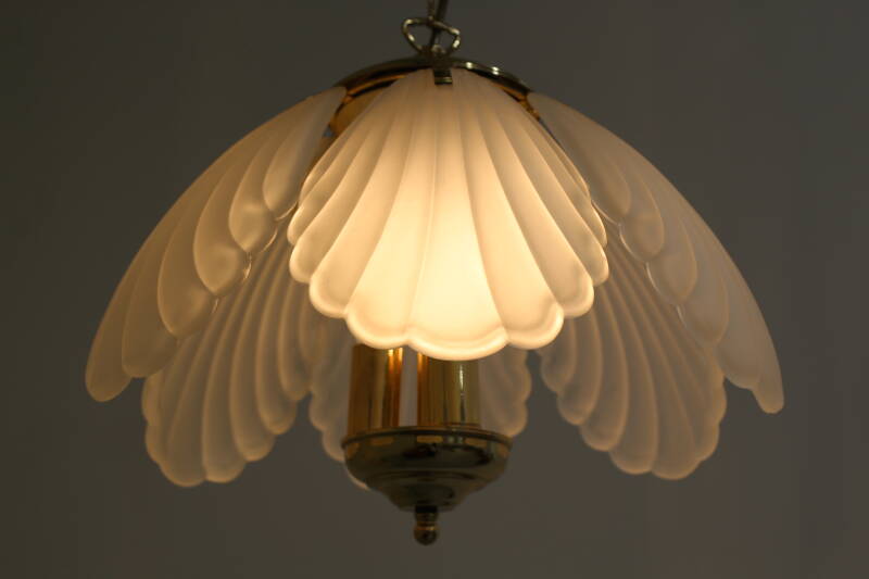 Vintage hanglamp - messing, glas, Hollywood Regency, jaren '70 | 01236