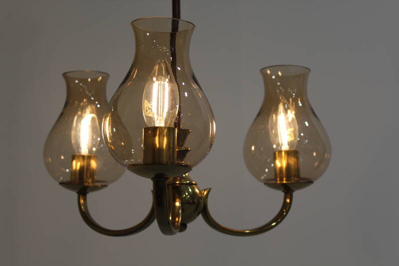 Vintage pendant lamp - 3 arms, brass 70s | 00976