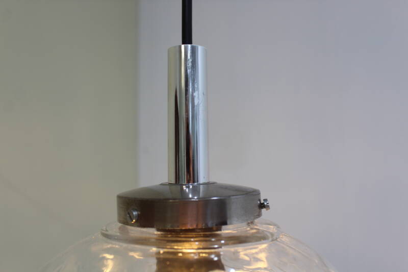 Vintage bollamp, hanglamp - chroom, transparant, jaren '70 | 00931