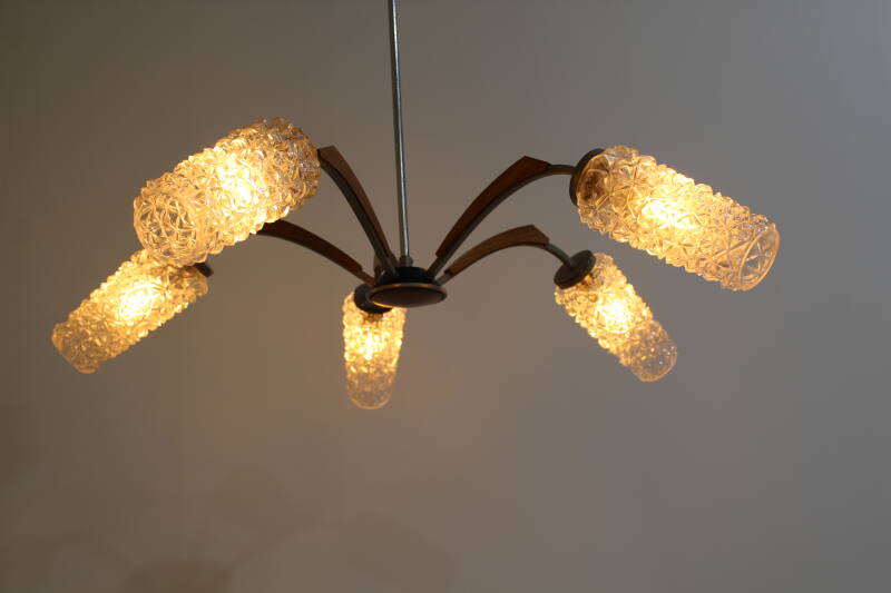 Vintage ceiling lamp - 5-arm, teak wood 1960s | 00886