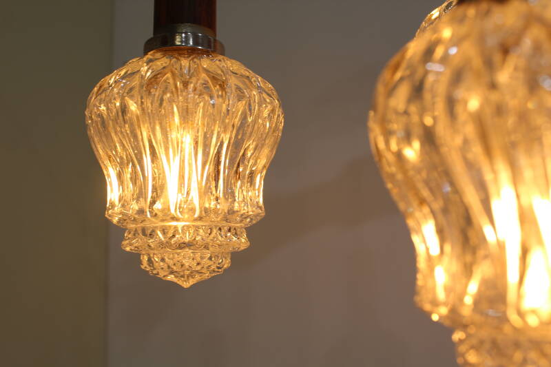Vintage cascade lamp - transparant, hout, jaren '70 | 00942