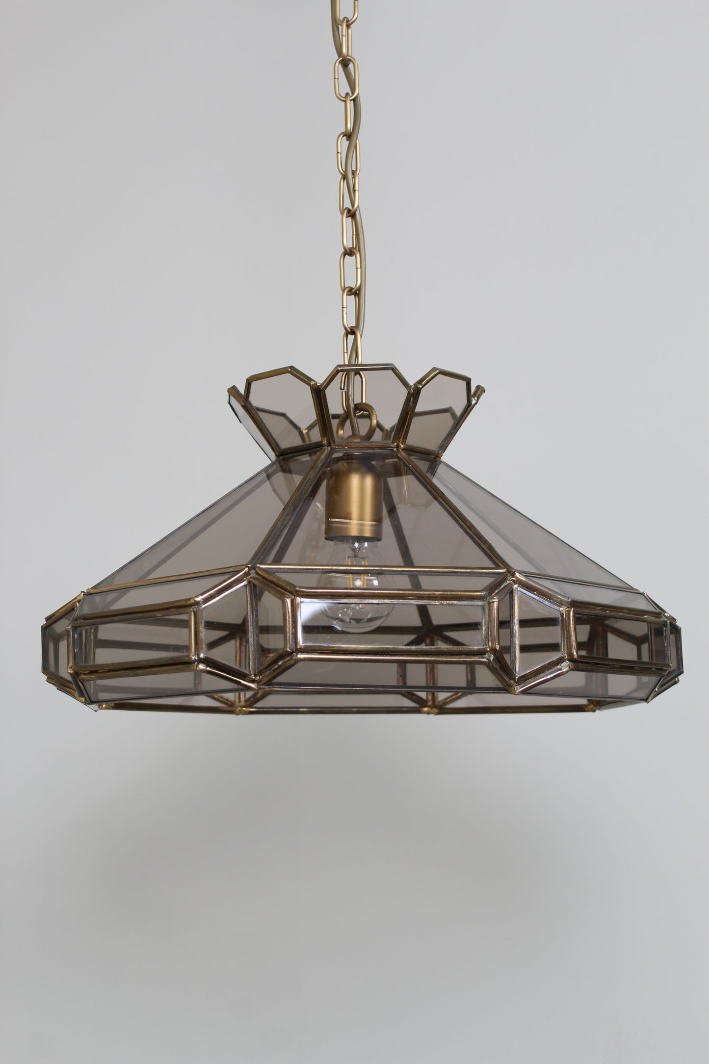 Vintage Pendelleuchte Buntglas - Rauchglas, 70er