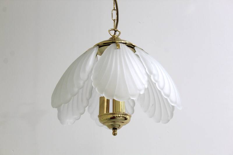 Vintage hanglamp - messing, glas, Hollywood Regency, jaren '70 | 01236