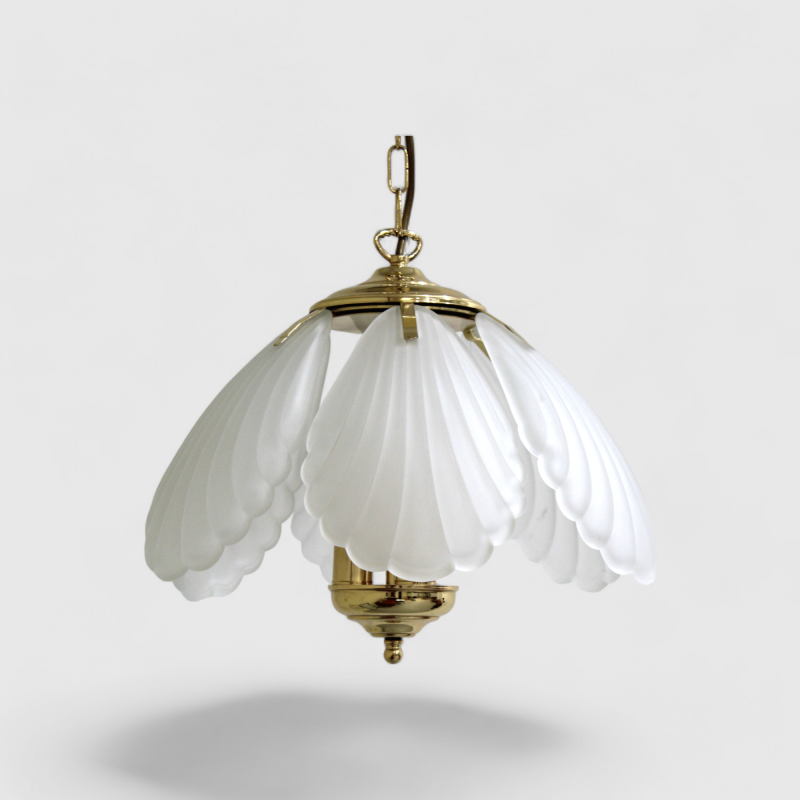 Vintage hanglamp - messing, glas, Hollywood Regency, jaren '70 | 01236
