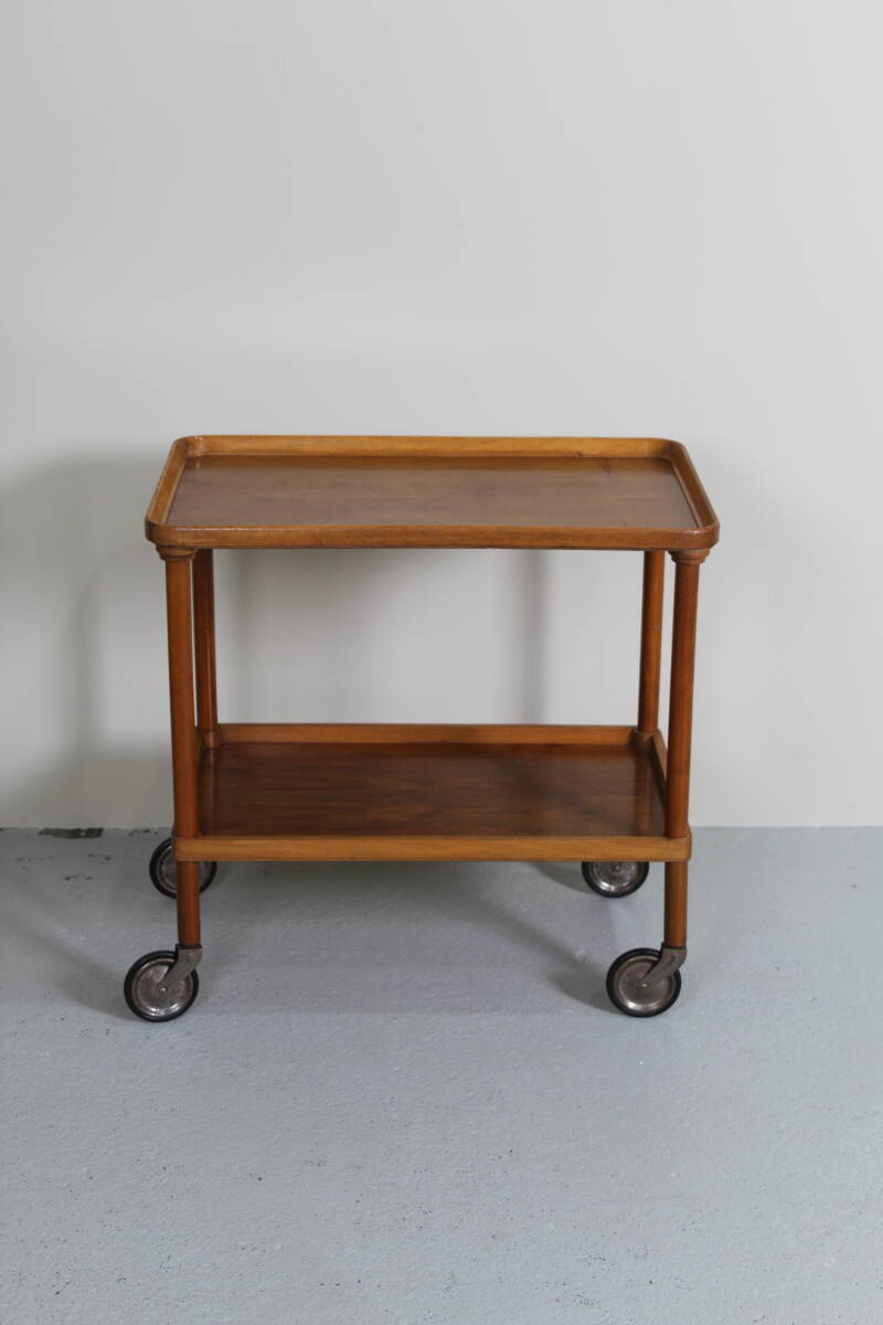 Vintage serving trolley, bar cart - wood, brass 1960s | 01314