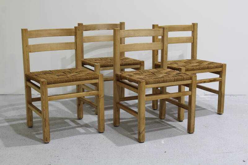 4x Vintage-Esszimmerstühle aus Holz mit Flechtwerk | 01077
