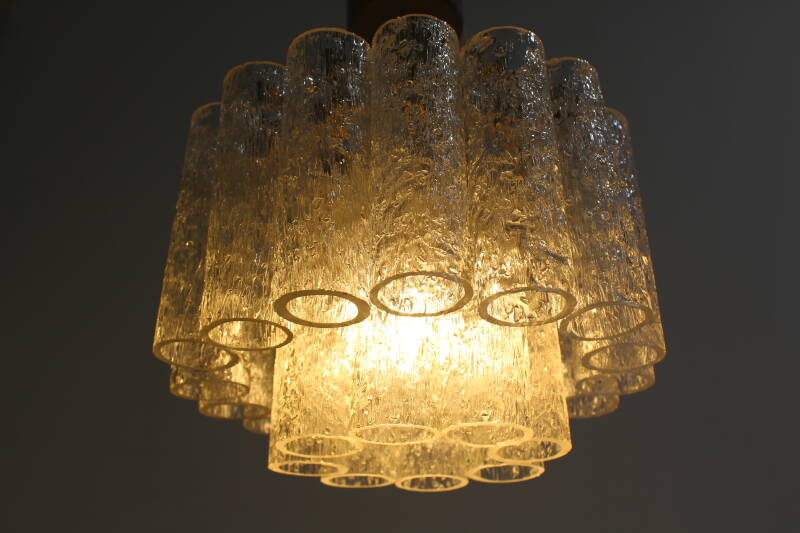 Vintage DORIA Pendelleuchte Kronleuchter - Eisglas 60er | 01244