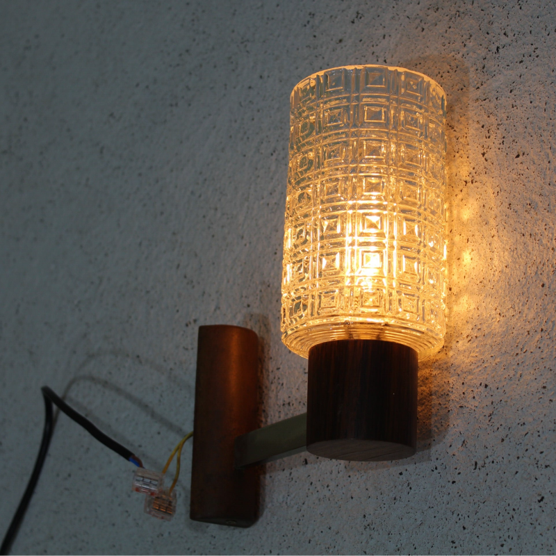 Vintage wall lamp - Wood, glass 1960s | 01076