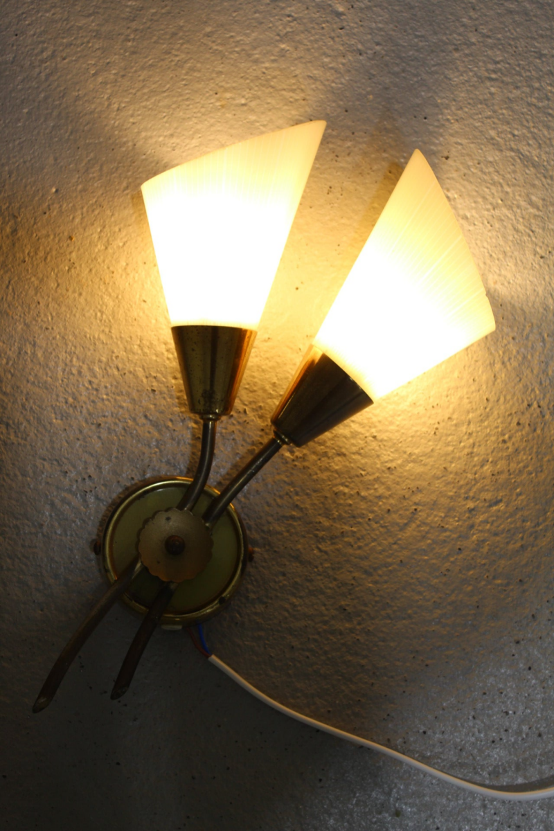 Vintage wall lamp - 1950s, brass, glass | 01341