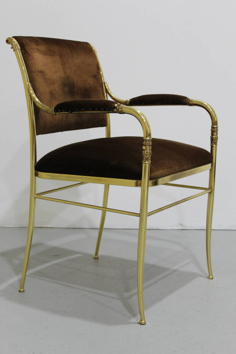 Vintage stoel - messing, bruin, velours| 01208