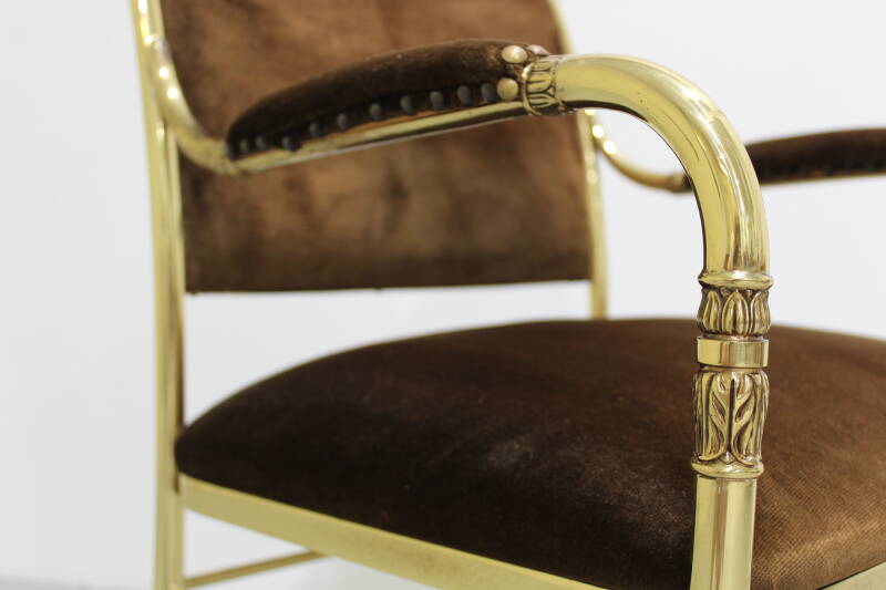 Vintage stoel - messing, bruin, velours| 01208