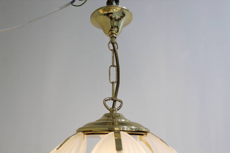 Vintage hanglamp - messing, glas, Hollywood Regency, jaren '70 | 01236