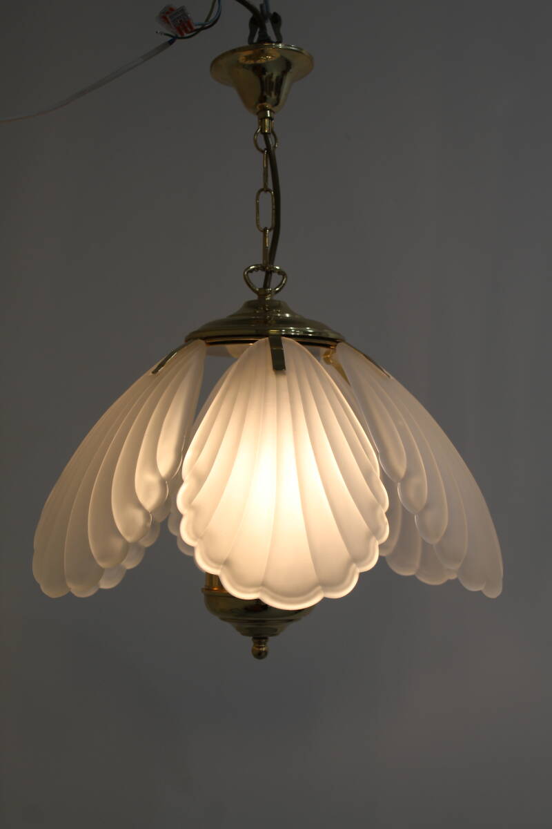 Vintage hanglamp - messing, glas, Hollywood Regency, jaren '70 | 01236