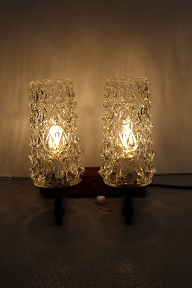 Vintage dubbele wandlamp - hout, glas jaren '60