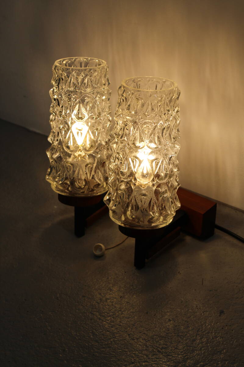 Vintage dubbele wandlamp - hout, glas jaren '60