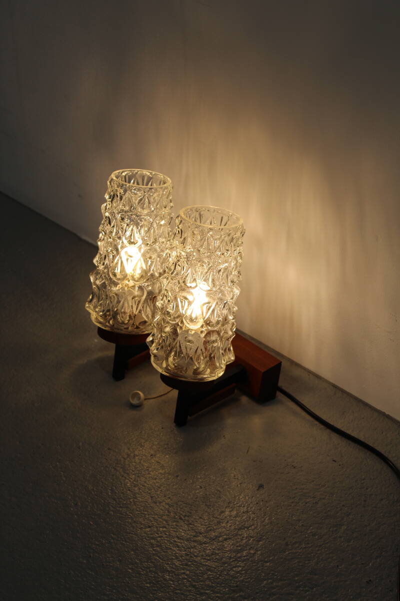 Vintage dubbele wandlamp - hout, glas jaren '60