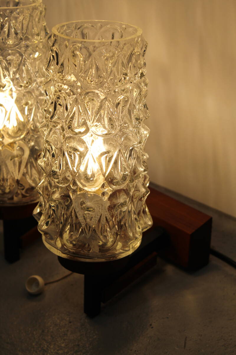 Vintage dubbele wandlamp - hout, glas jaren '60