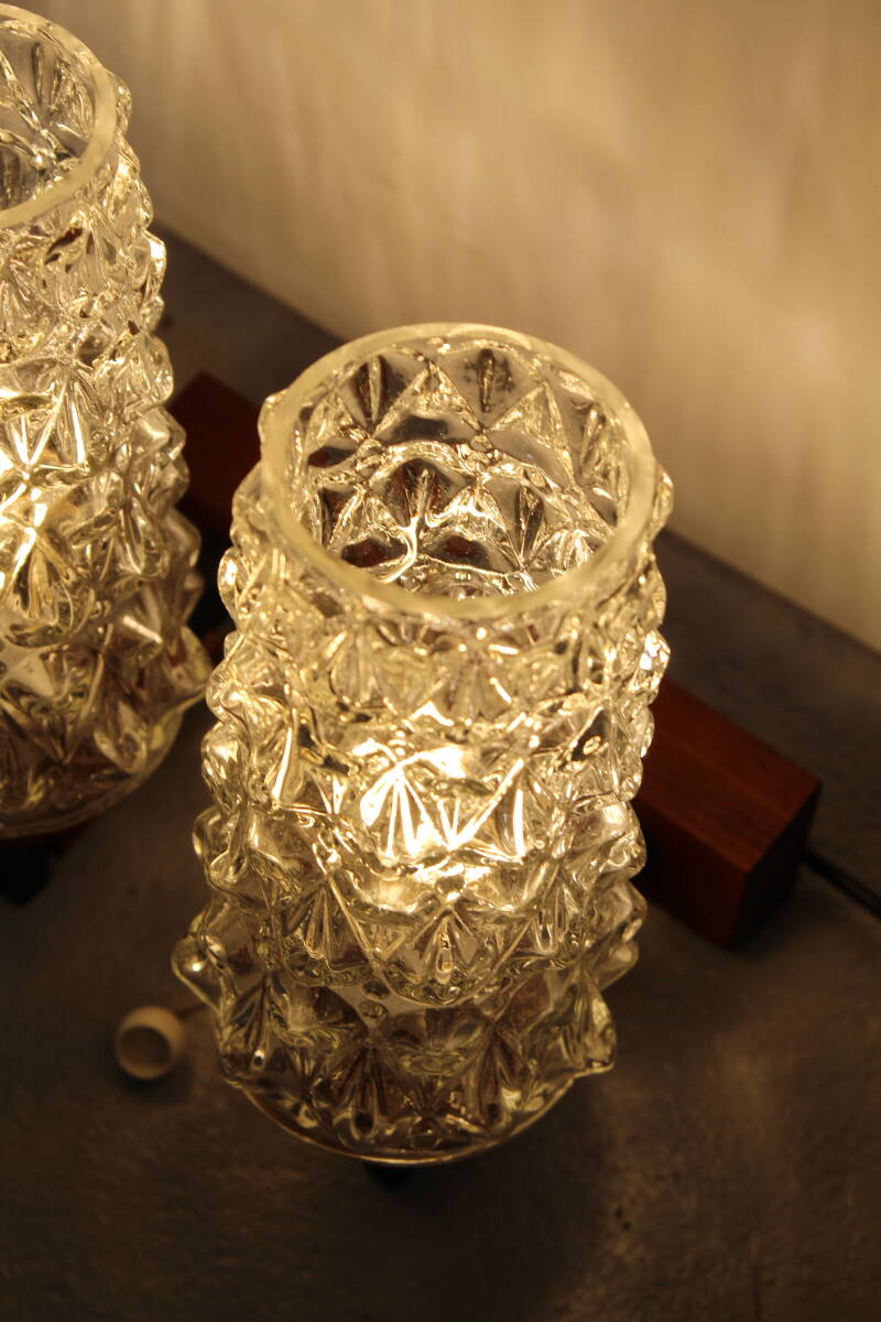 Vintage dubbele wandlamp - hout, glas jaren '60