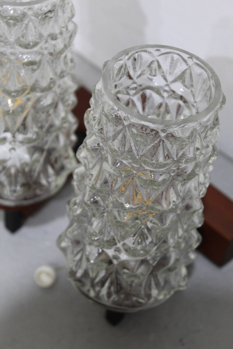 Vintage dubbele wandlamp - hout, glas jaren '60