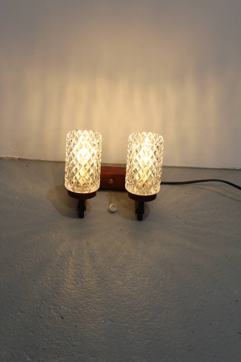 Vintage dubbele wandlamp - hout, glas jaren '60 | 01198