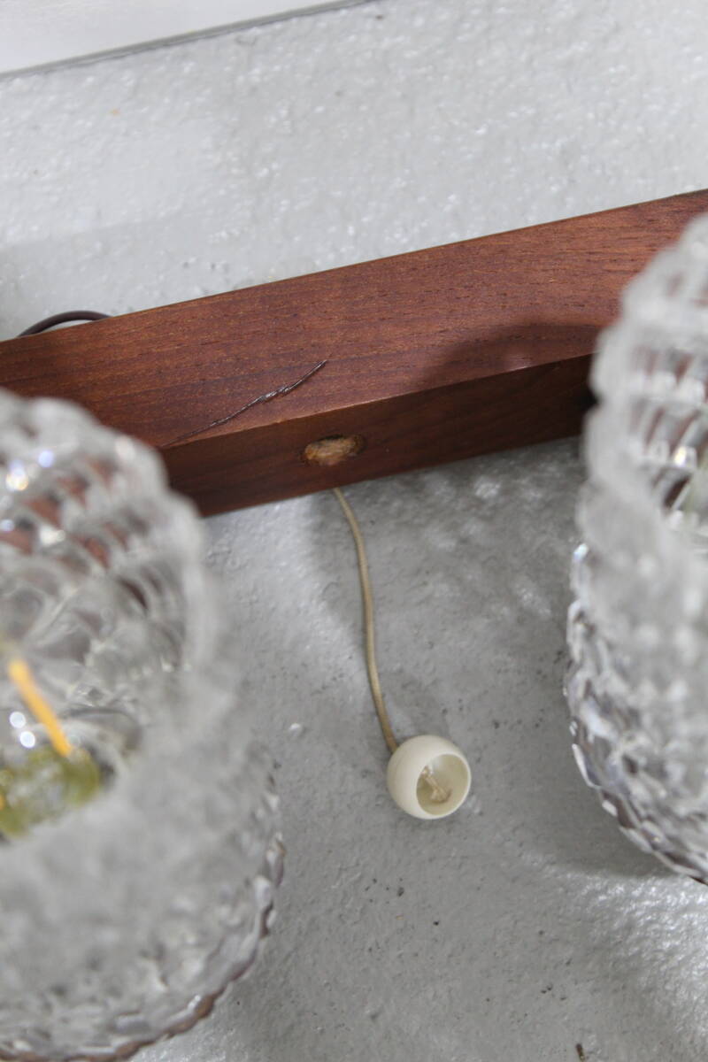 Vintage dubbele wandlamp - hout, glas jaren '60 | 01198