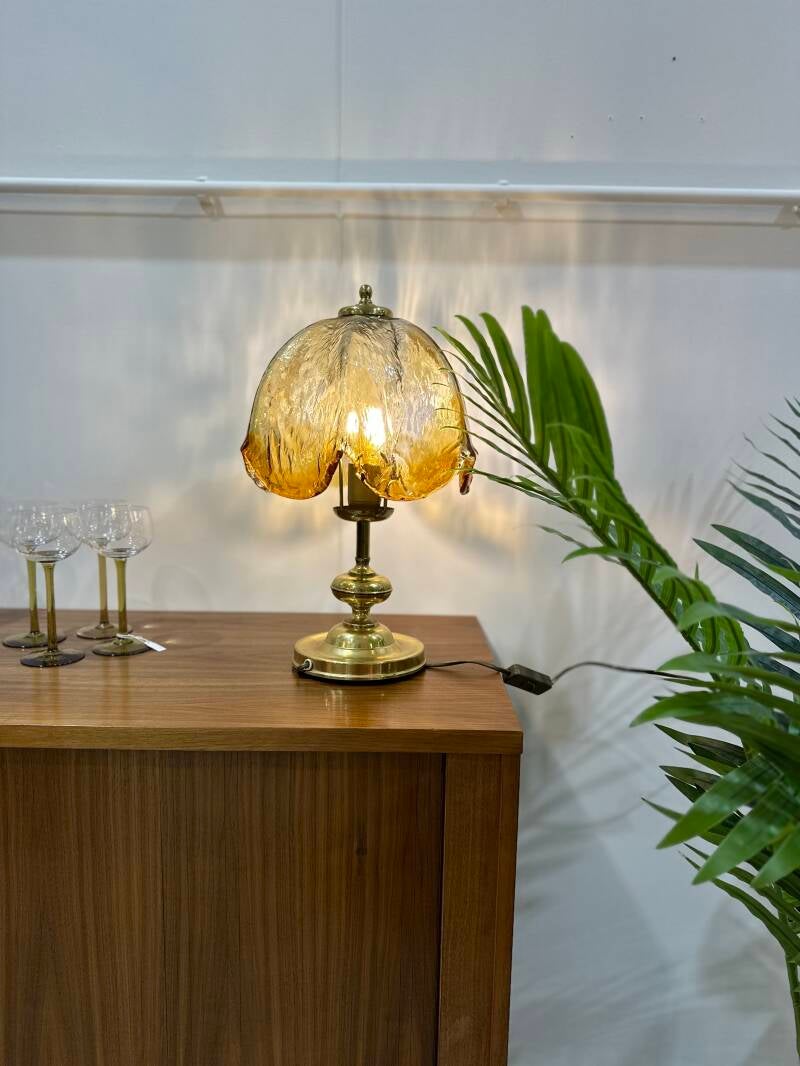 Vintage table lamp brass and glass - 70s | 01271