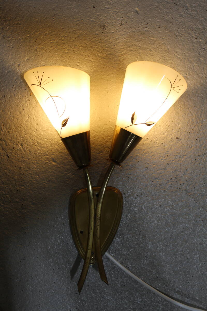 Vintage wandlamp - jaren '50, messing, glas