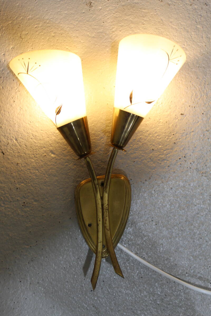 Vintage wandlamp - jaren '50, messing, glas