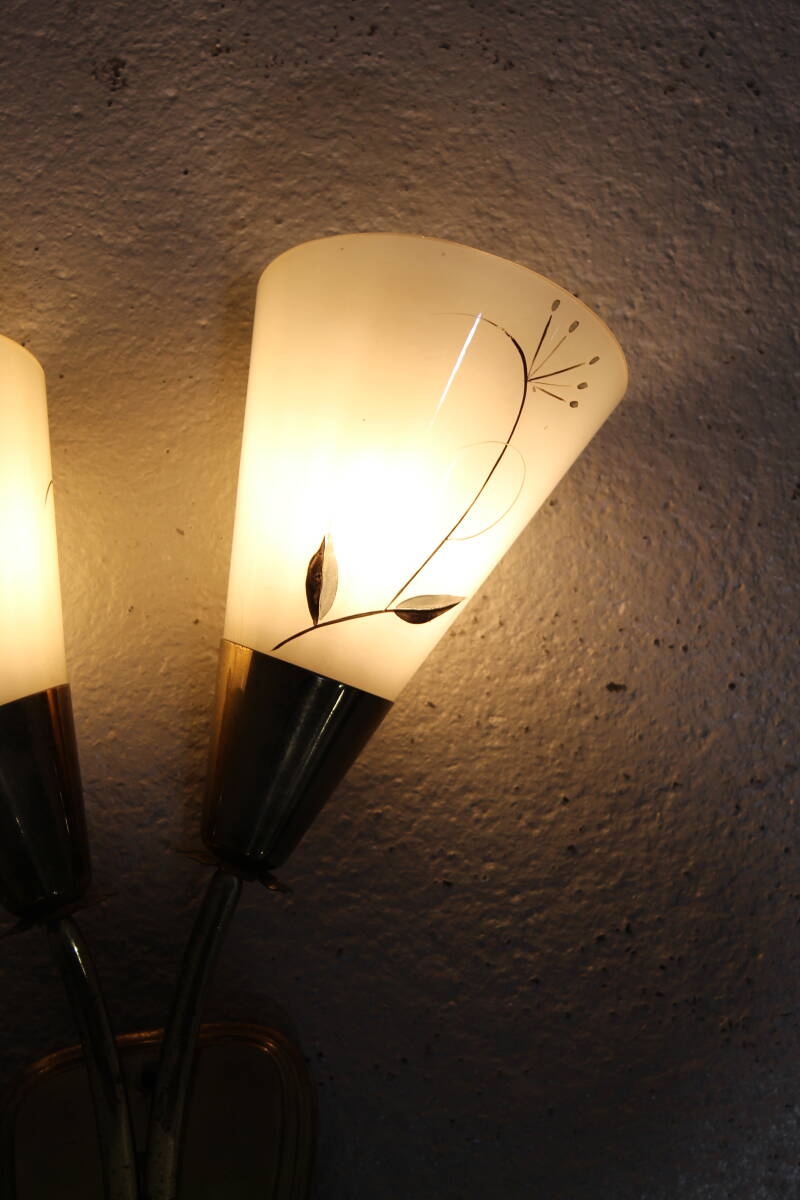 Vintage wandlamp - jaren '50, messing, glas