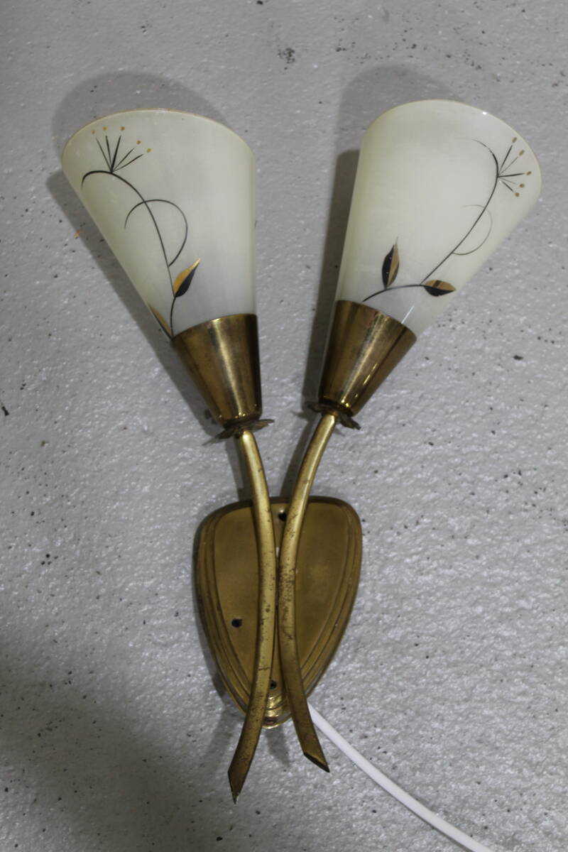 Vintage wandlamp - jaren '50, messing, glas