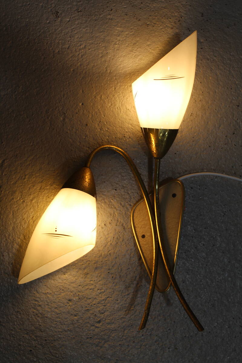 Vintage wall lamp - 1950s, brass, glass | 01342