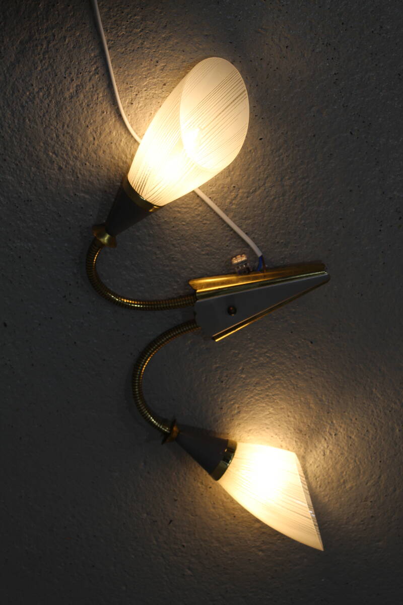 Vintage buigbare wandlamp - jaren '50, messing, glas