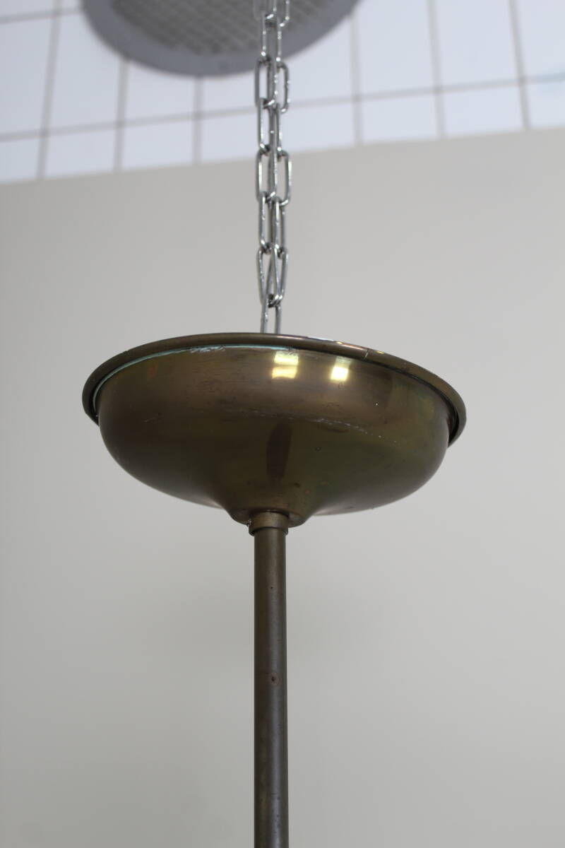 Vintage hanglamp, 5-armig - art deco, messing, glas jaren '30/'40 | 01357