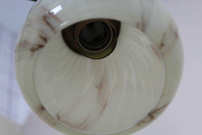 Vintage hanglamp, 5-armig - art deco, messing, glas jaren '30/'40 | 01357