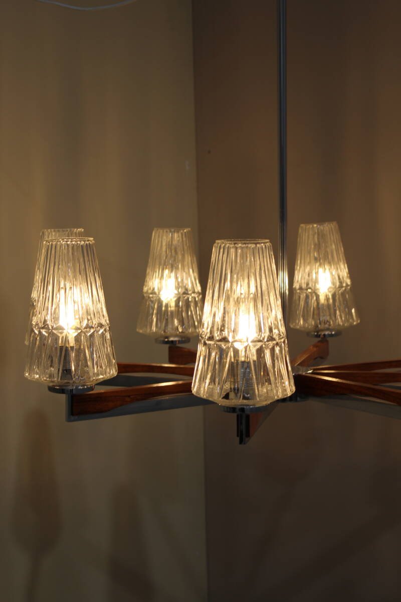 Vintage plafondlamp, kroonluchter 7-armig - jaren '50 | 01391