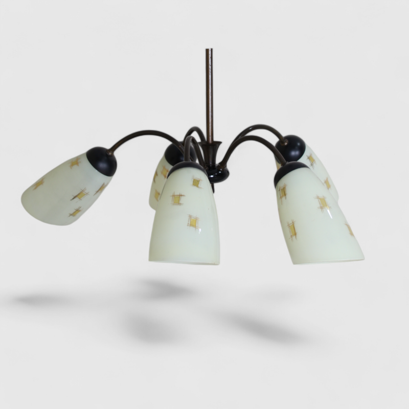 Vintage chandelier, ceiling lamp, 5-arms - 1950s | 01358