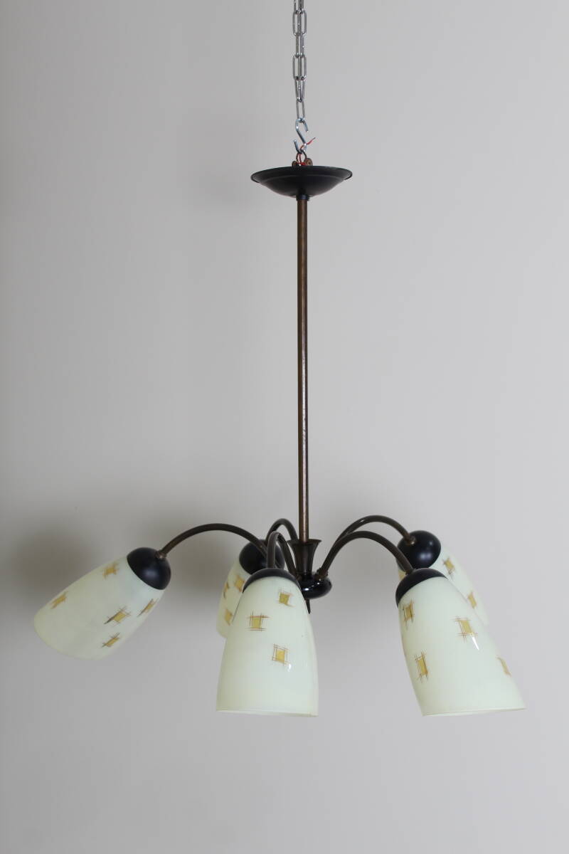 Vintage chandelier, ceiling lamp, 5-arms - 1950s | 01358