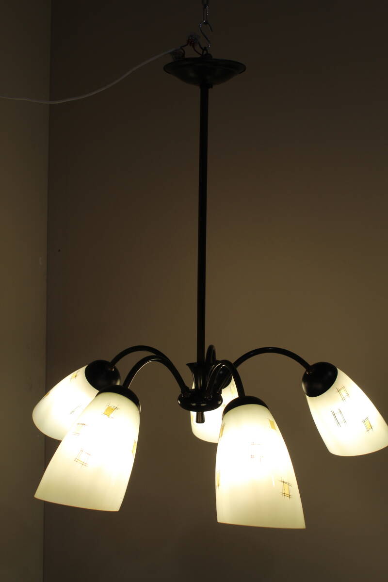 Vintage chandelier, ceiling lamp, 5-arms - 1950s | 01358