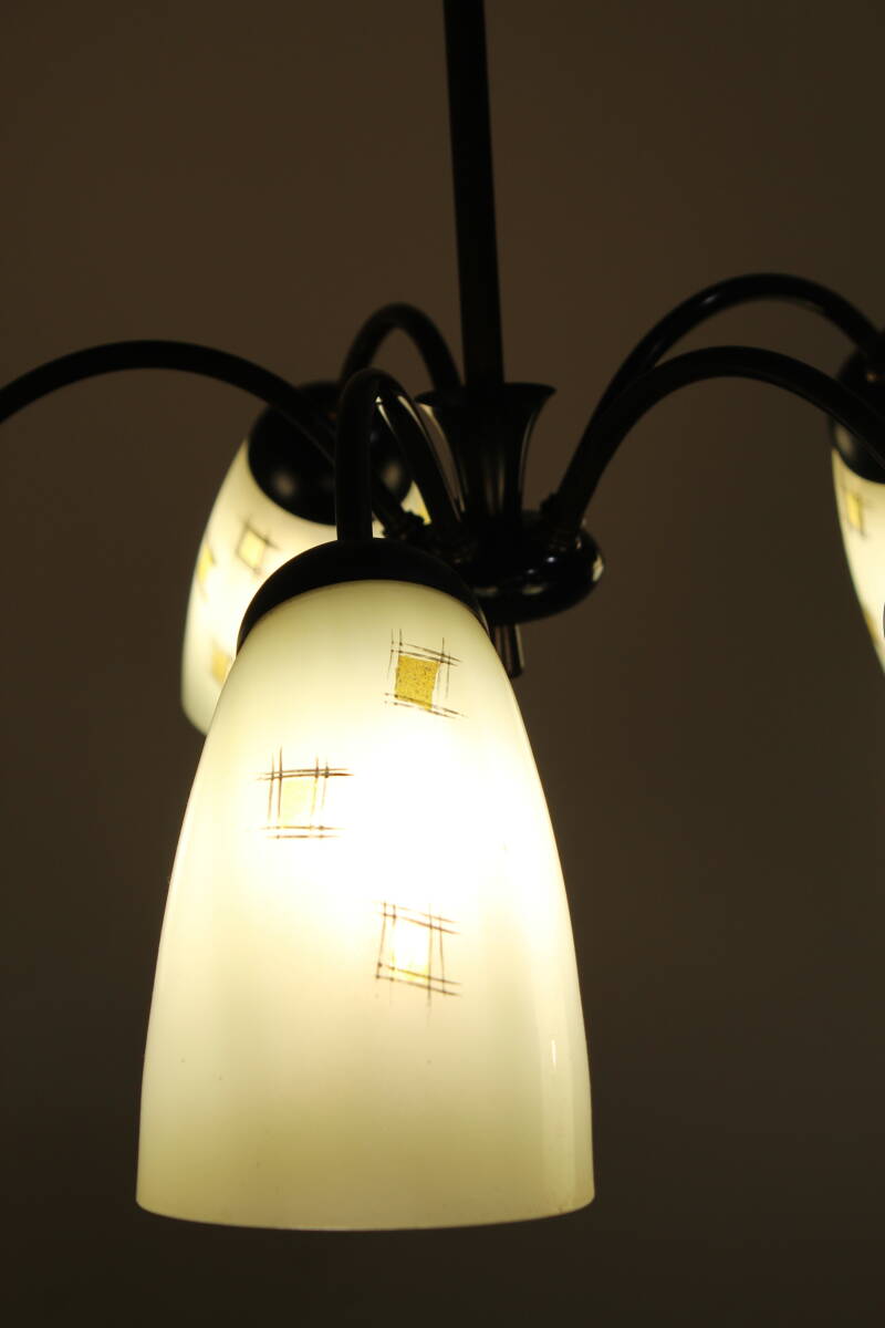 Vintage chandelier, ceiling lamp, 5-arms - 1950s | 01358