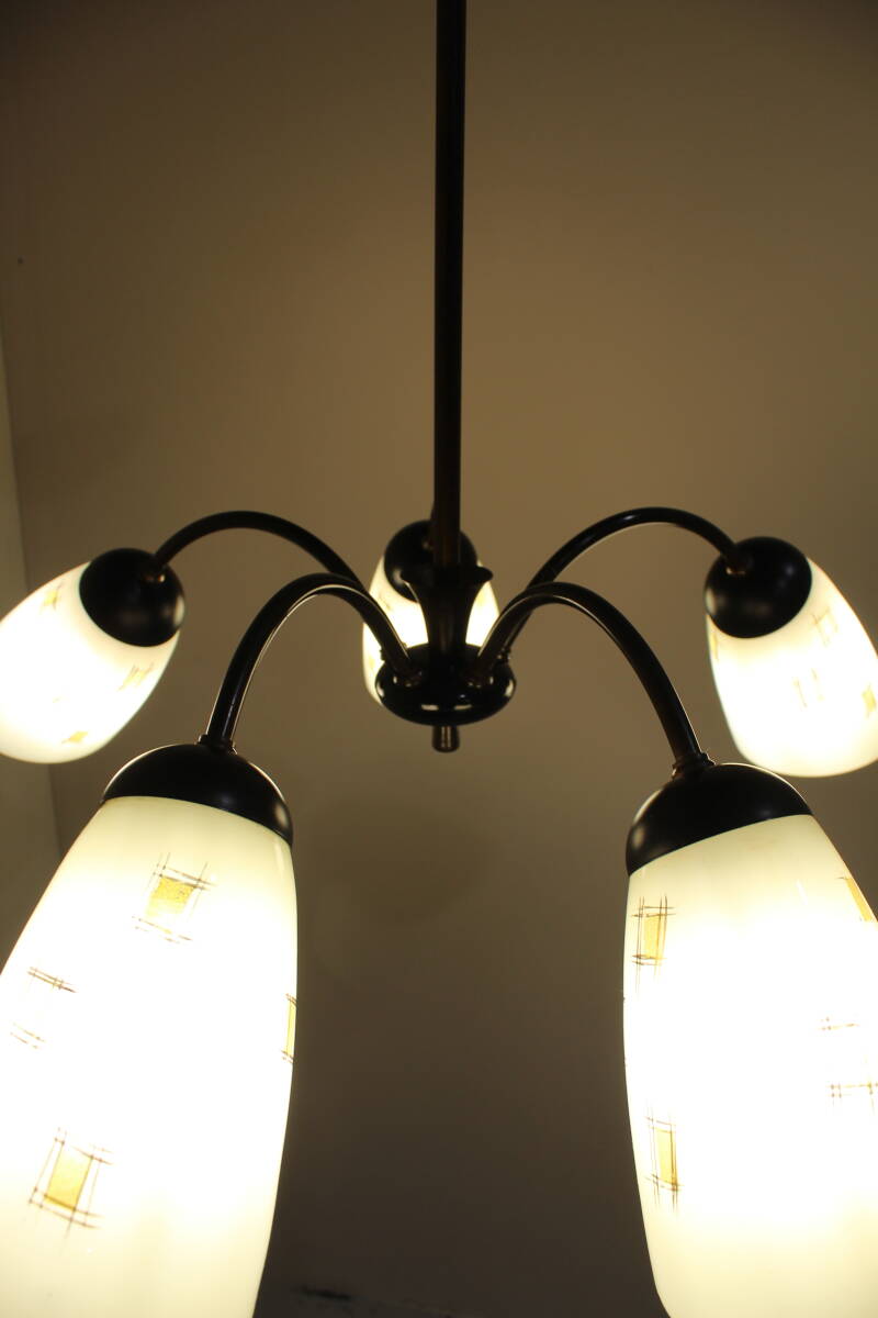 Vintage chandelier, ceiling lamp, 5-arms - 1950s | 01358