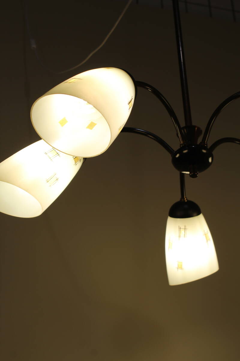Vintage chandelier, ceiling lamp, 5-arms - 1950s | 01358